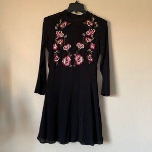 Nanette Lepore Embroidered Flower Black Mini Dress